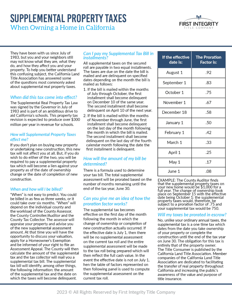 Supplemental Property Taxes First Integrity Title Company